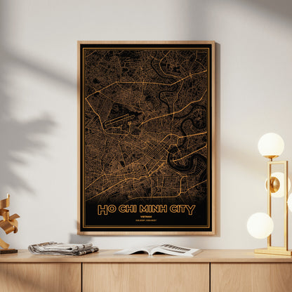 Ho Chi Minh City Phosphor Map Poster - Amber CRT