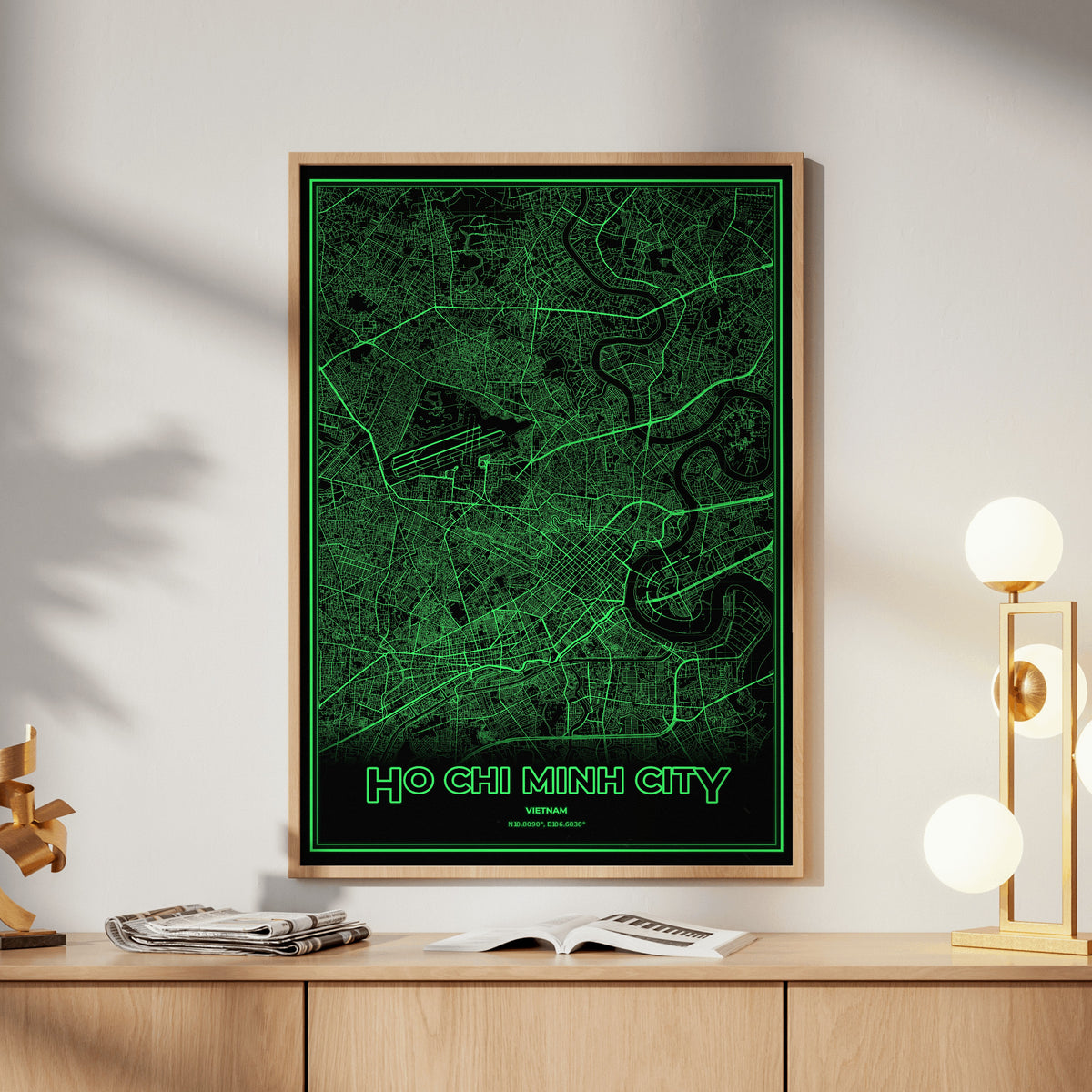 Ho Chi Minh City Phosphor Map Poster - Phosphor Green