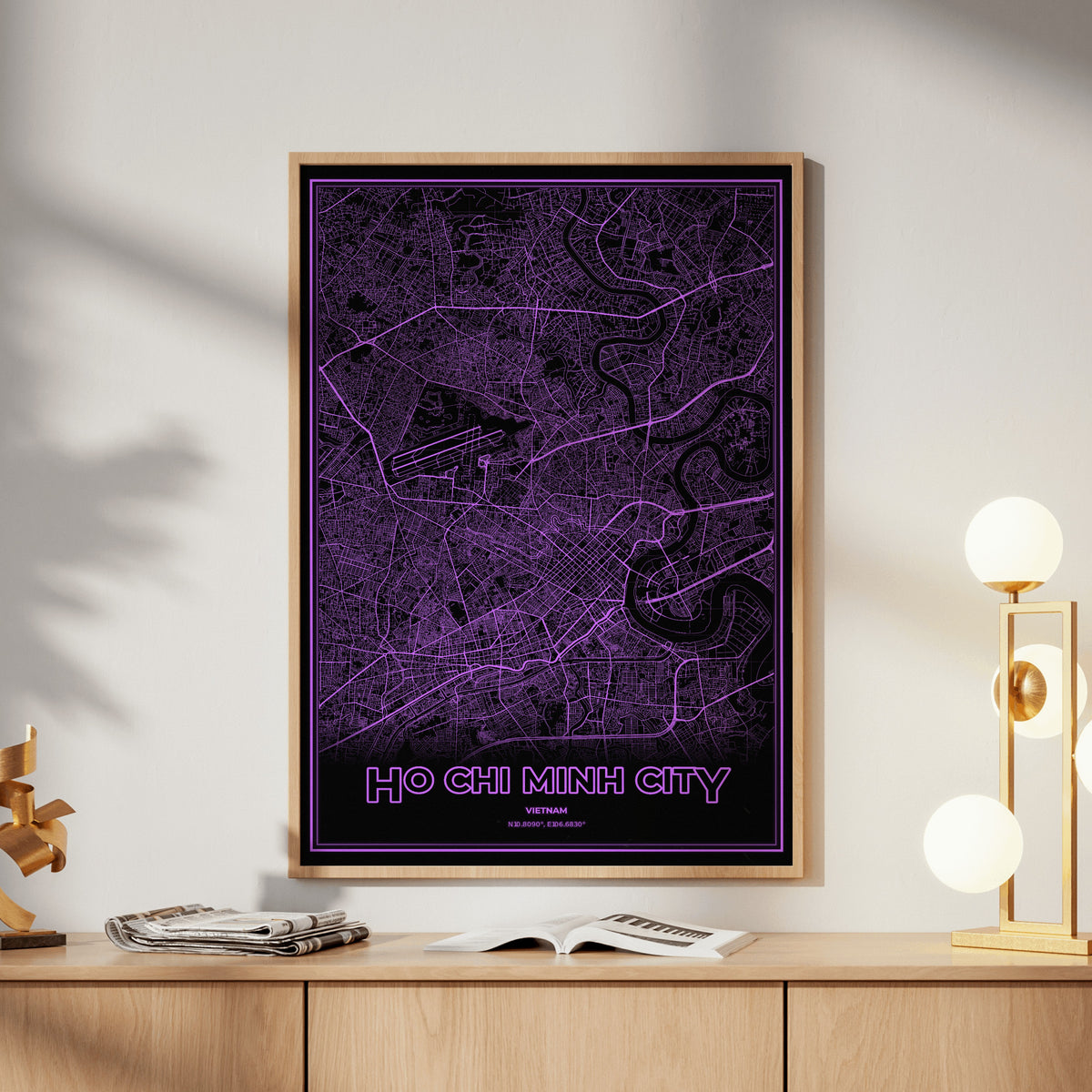 Ho Chi Minh City Phosphor Map Poster - EGA Violet