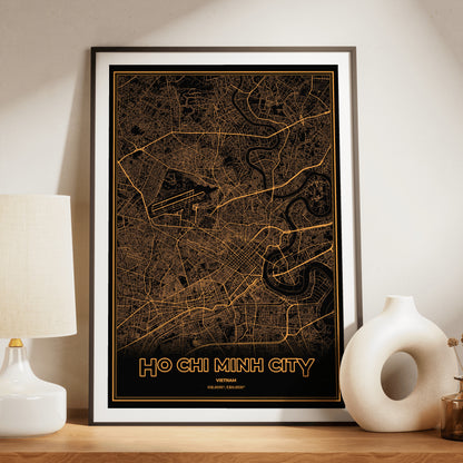 Ho Chi Minh City Phosphor Map Poster - Amber CRT
