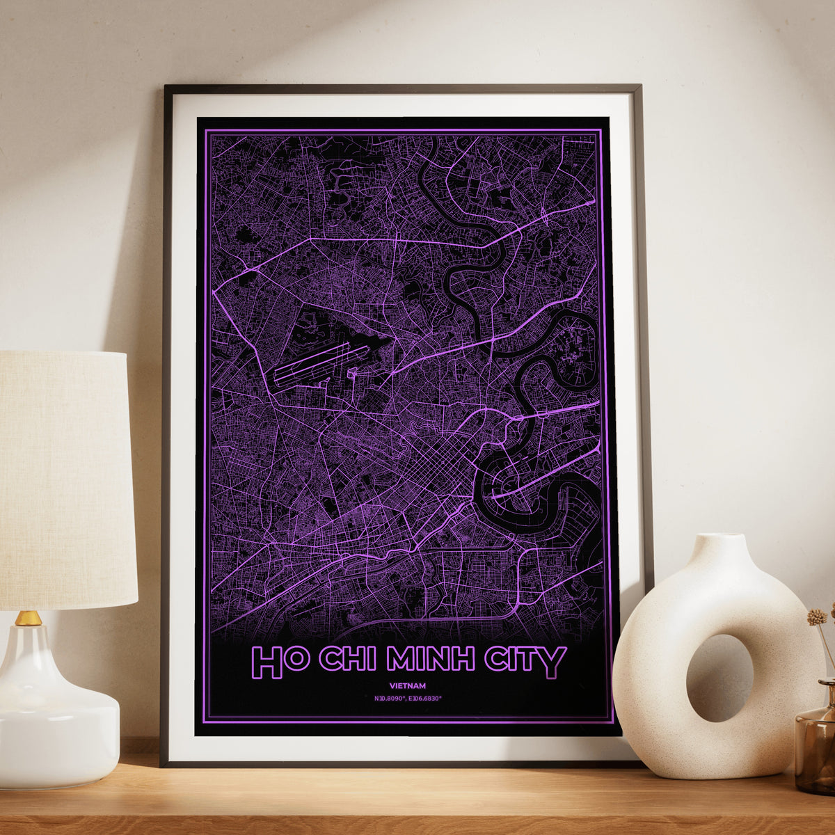 Ho Chi Minh City Phosphor Map Poster - EGA Violet