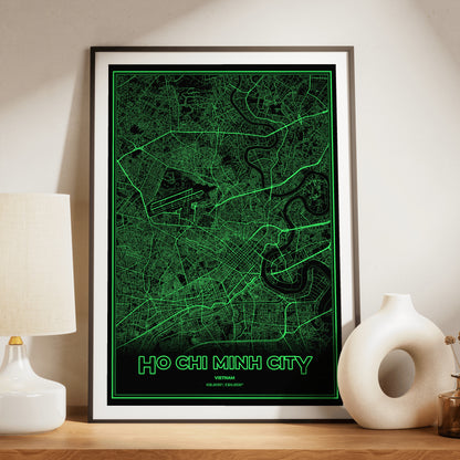 Ho Chi Minh City Phosphor Map Poster - Phosphor Green
