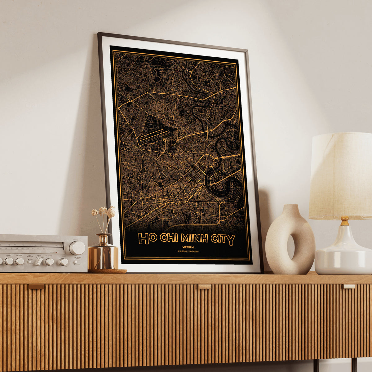 Ho Chi Minh City Phosphor Map Poster - Amber CRT