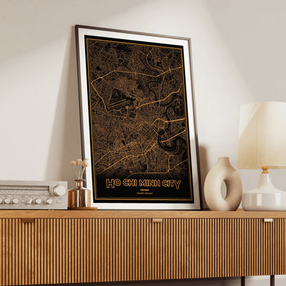 Ho Chi Minh City Phosphor Map Poster - Amber CRT