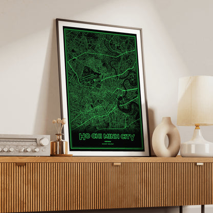 Ho Chi Minh City Phosphor Map Poster - Phosphor Green