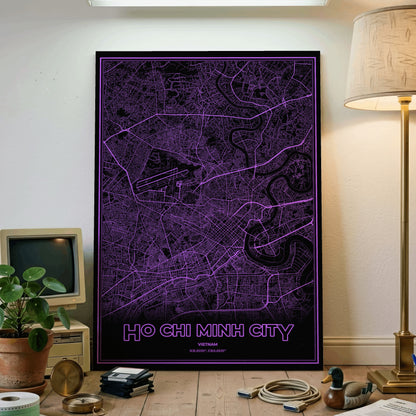 Ho Chi Minh City Phosphor Map Poster - EGA Violet