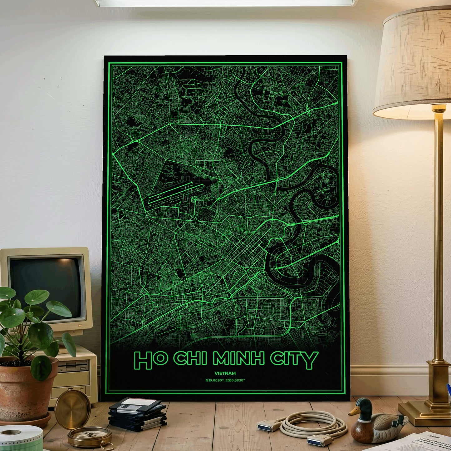 Ho Chi Minh City Phosphor Map Poster - Phosphor Green