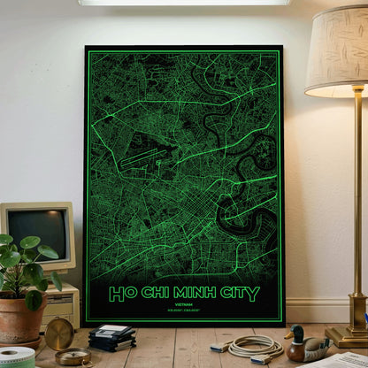 Ho Chi Minh City Phosphor Map Poster - Phosphor Green