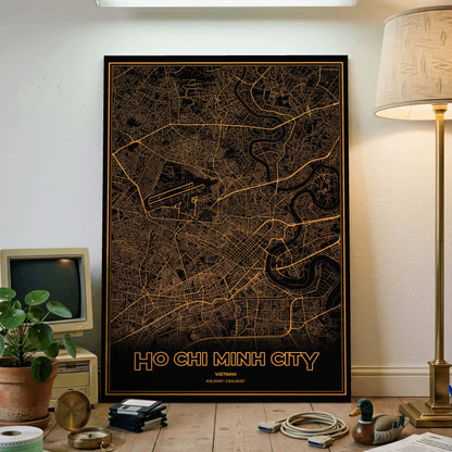 Ho Chi Minh City Phosphor Map Poster - Amber CRT