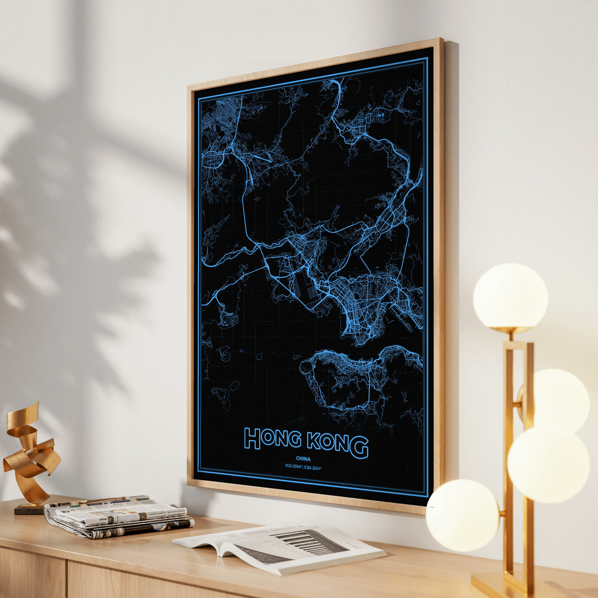 Hong Kong Phosphor Map Poster - IBM Blue