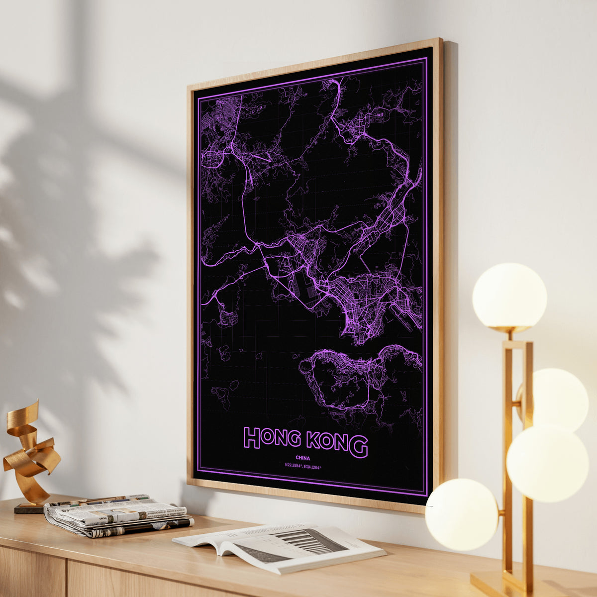 Hong Kong Phosphor Map Poster - EGA Violet