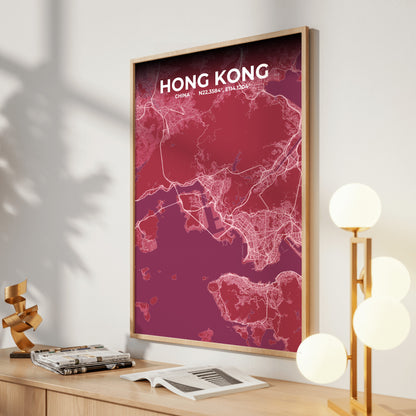 Hong Kong Scarlet Map Poster