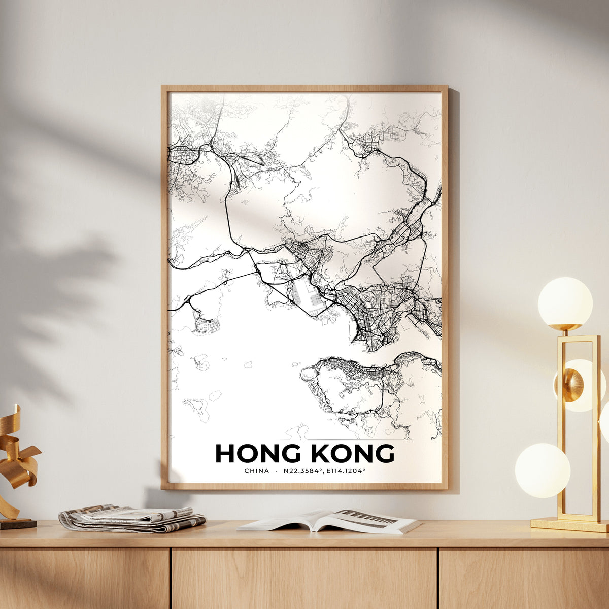 Hong Kong Elegant Map Poster