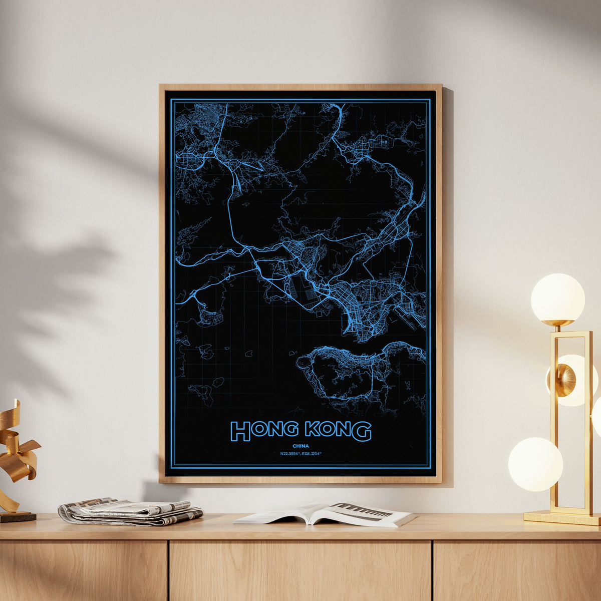 Hong Kong Phosphor Map Poster - IBM Blue