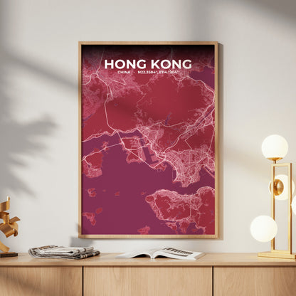 Hong Kong Scarlet Map Poster