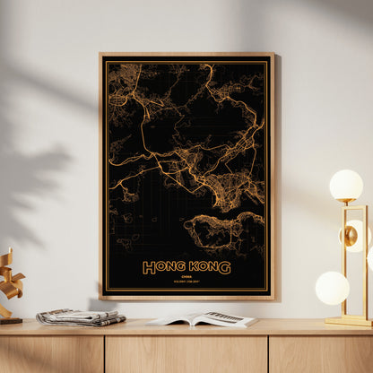 Hong Kong Phosphor Map Poster - Amber CRT
