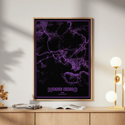 Hong Kong Phosphor Map Poster - EGA Violet