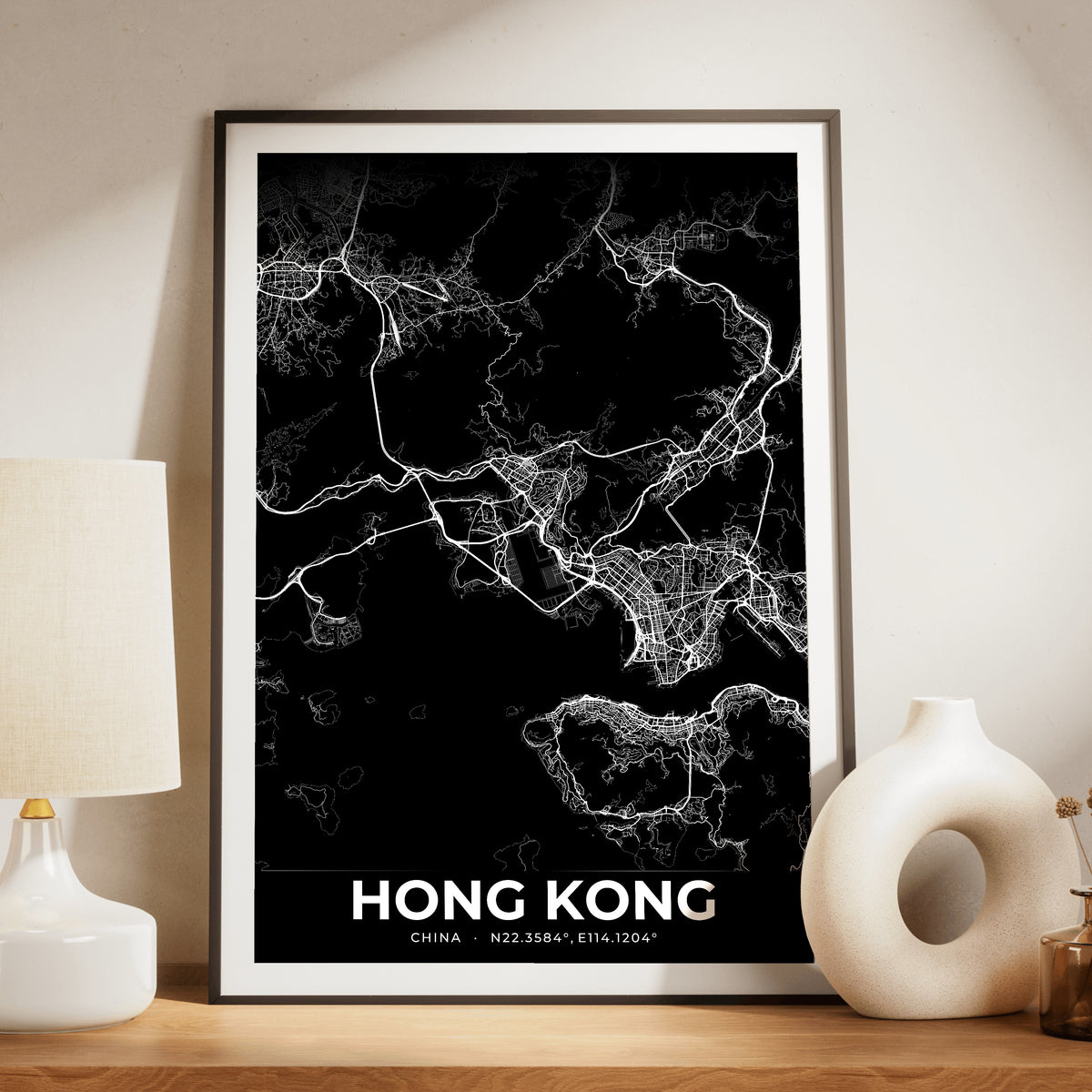 Hong Kong Elegant Map Poster