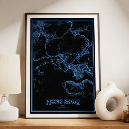 Hong Kong Phosphor Map Poster - IBM Blue