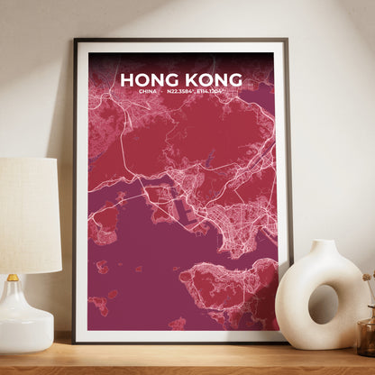 Hong Kong Scarlet Map Poster