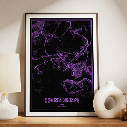 Hong Kong Phosphor Map Poster - EGA Violet