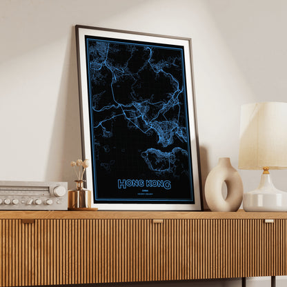 Hong Kong Phosphor Map Poster - IBM Blue