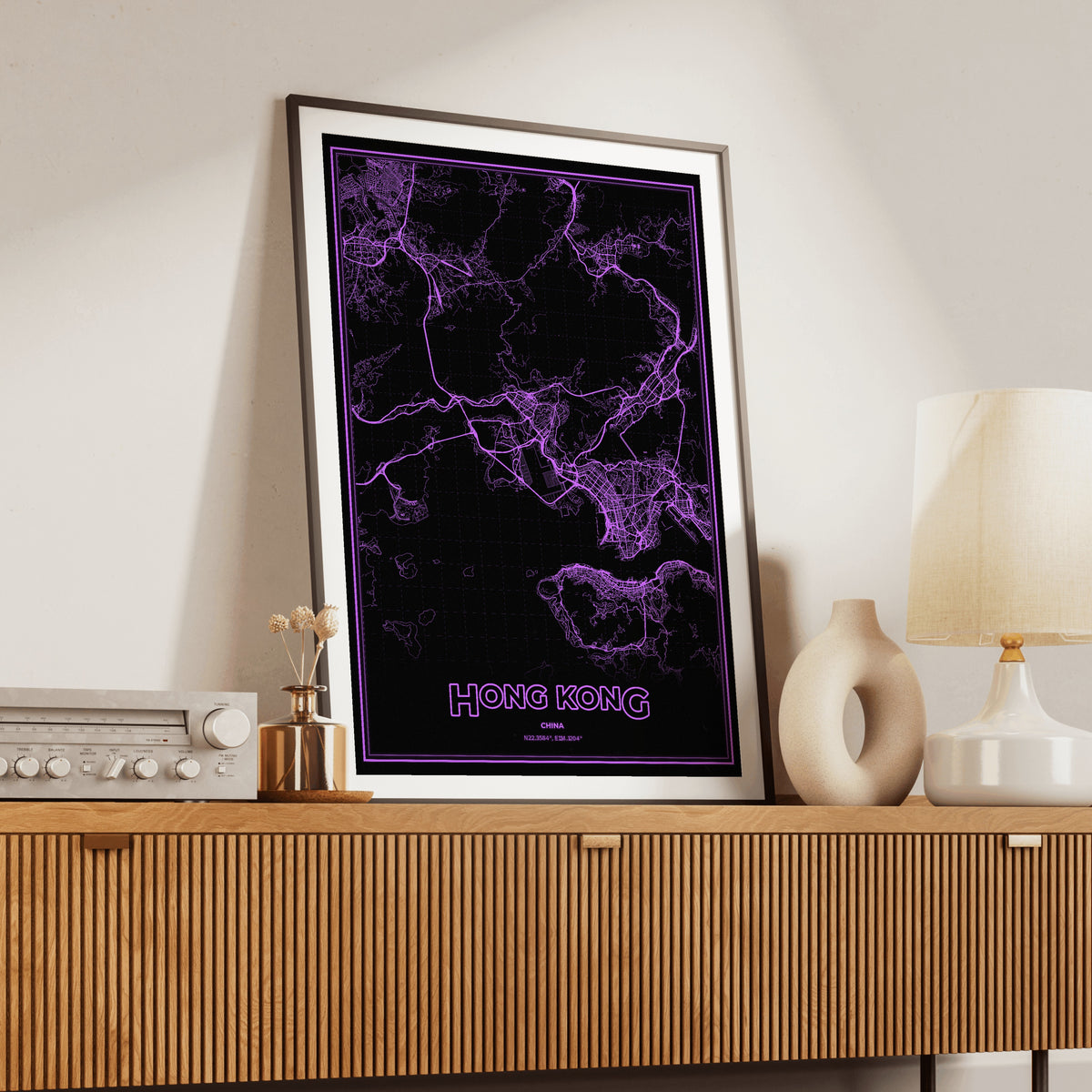 Hong Kong Phosphor Map Poster - EGA Violet