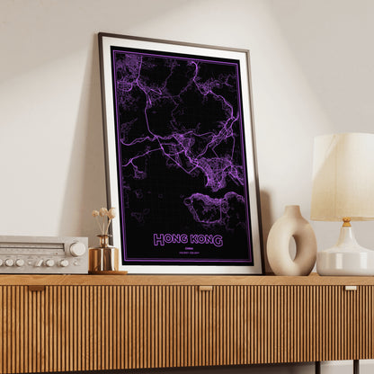 Hong Kong Phosphor Map Poster - EGA Violet