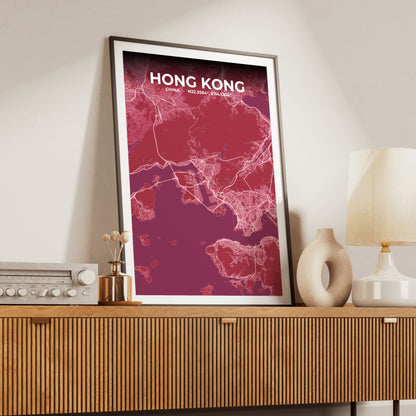 Hong Kong Scarlet Map Poster