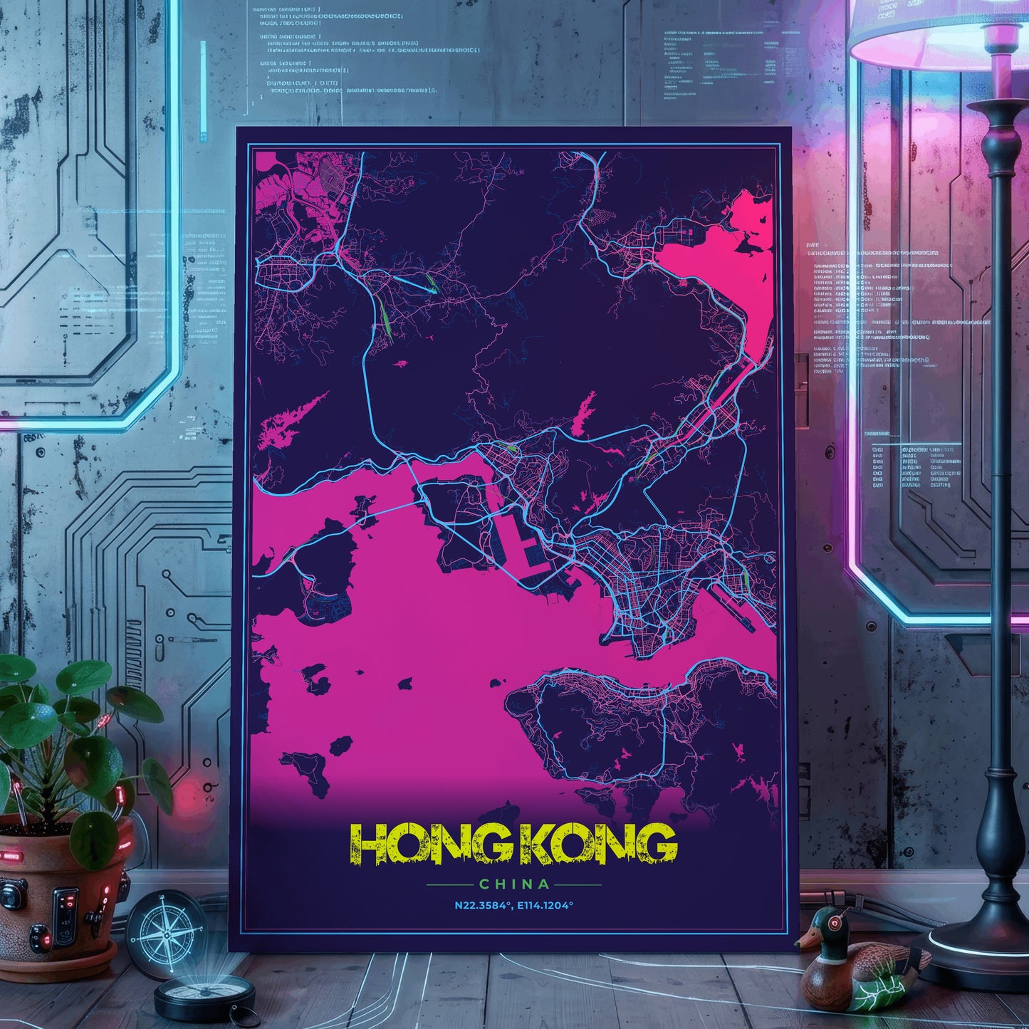 Hong Kong Cyberpunk Map Poster