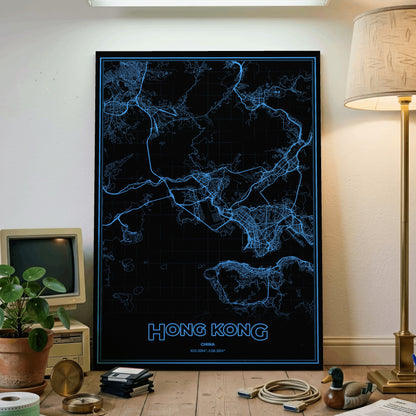Hong Kong Phosphor Map Poster - IBM Blue