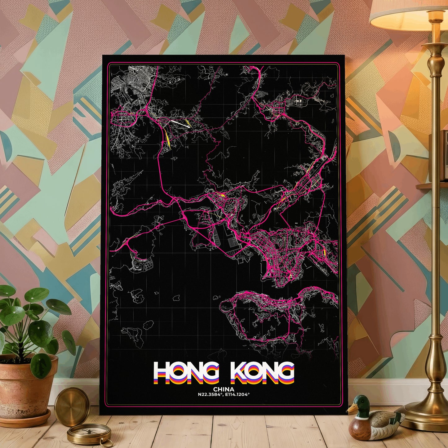Hong Kong Retro Map Poster