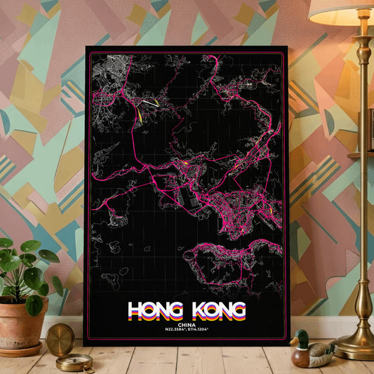 Hong Kong Retro Map Poster
