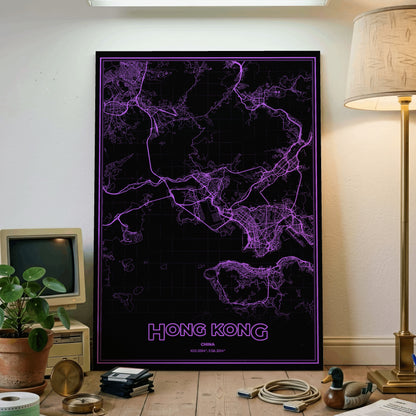 Hong Kong Phosphor Map Poster - EGA Violet