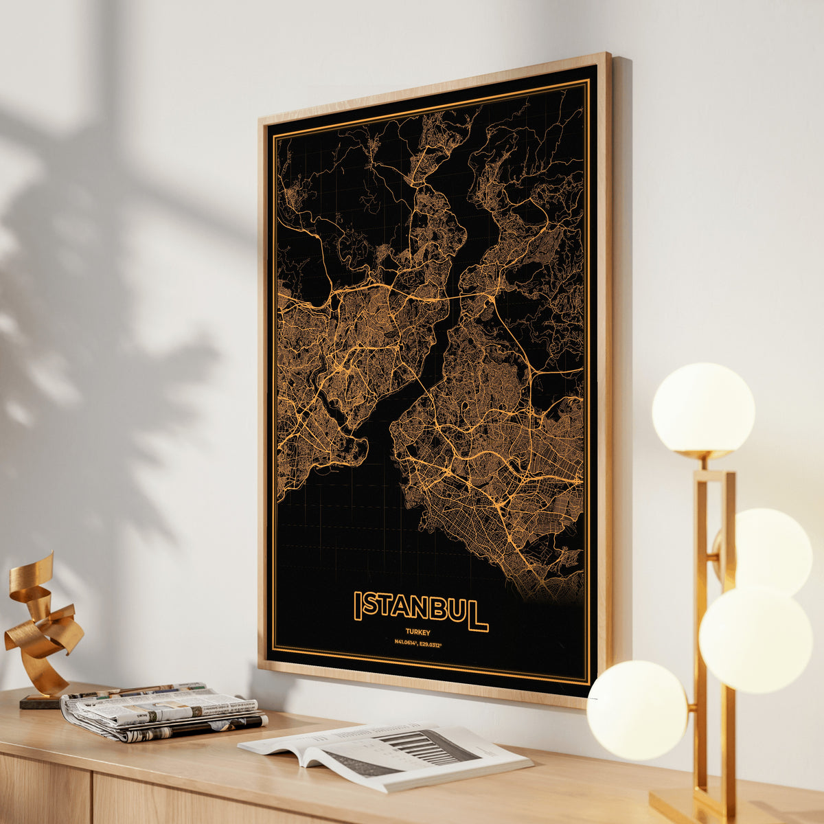 Istanbul Phosphor Map Poster - Amber CRT