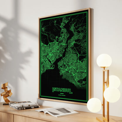 Istanbul Phosphor Map Poster - Phosphor Green