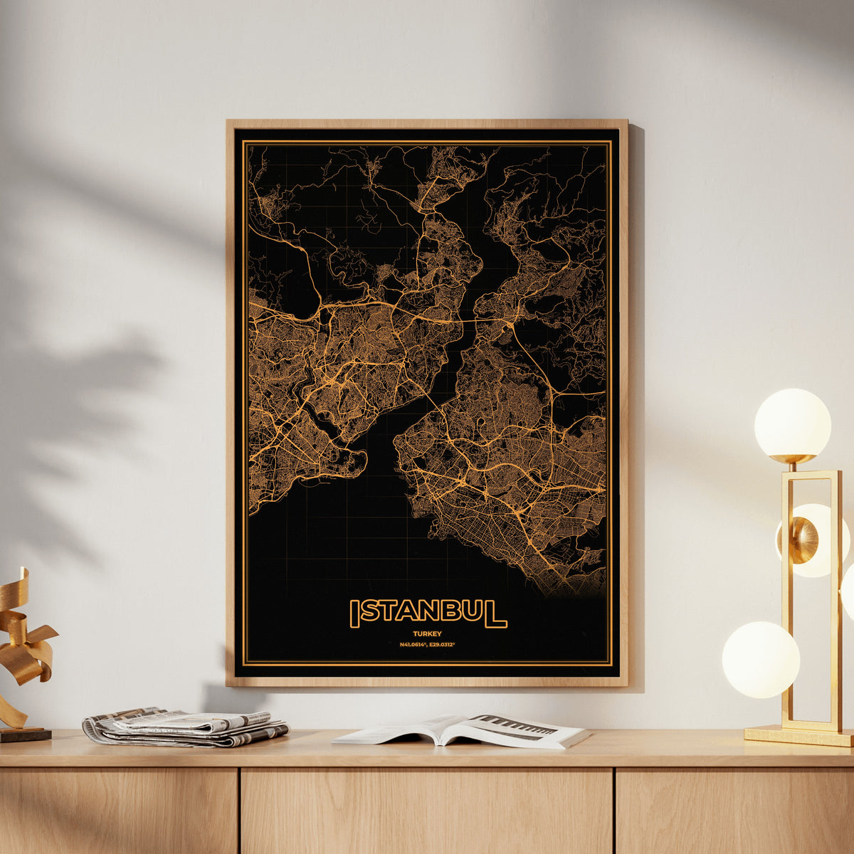 Istanbul Phosphor Map Poster - Amber CRT
