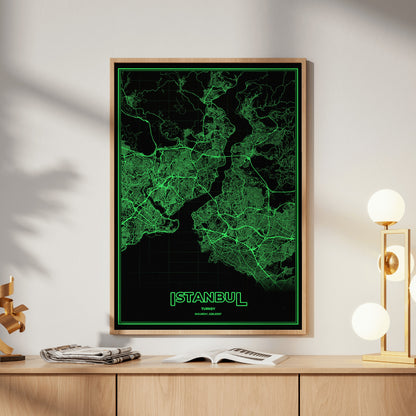 Istanbul Phosphor Map Poster - Phosphor Green