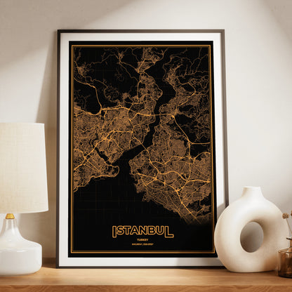 Istanbul Phosphor Map Poster - Amber CRT