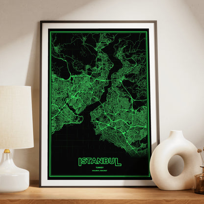 Istanbul Phosphor Map Poster - Phosphor Green