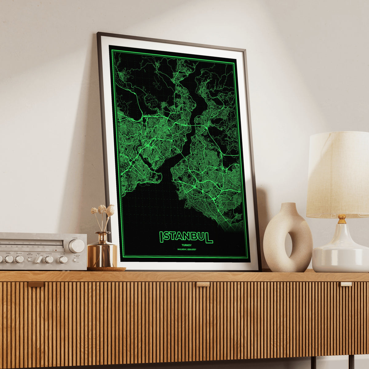 Istanbul Phosphor Map Poster - Phosphor Green