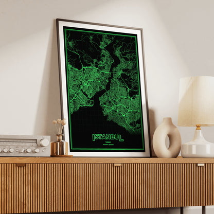 Istanbul Phosphor Map Poster - Phosphor Green