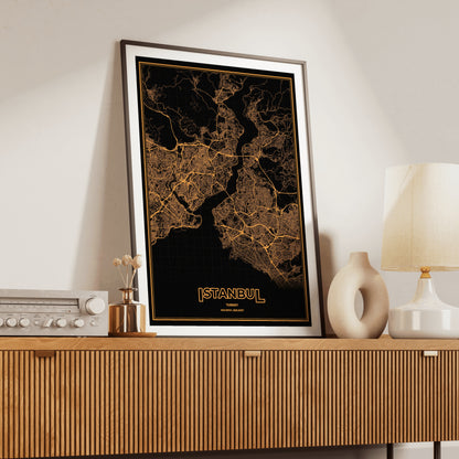 Istanbul Phosphor Map Poster - Amber CRT