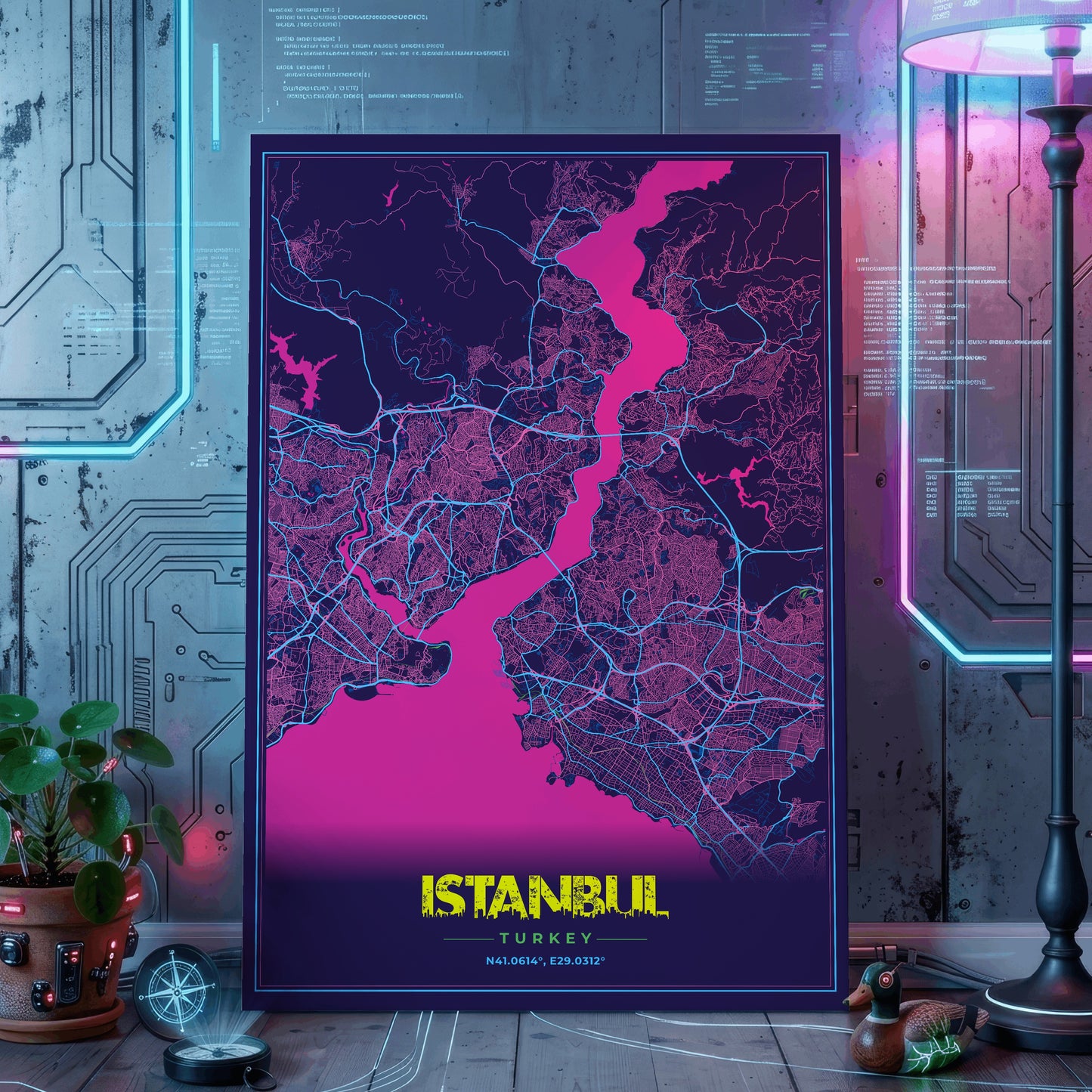 Istanbul Cyberpunk Map Poster