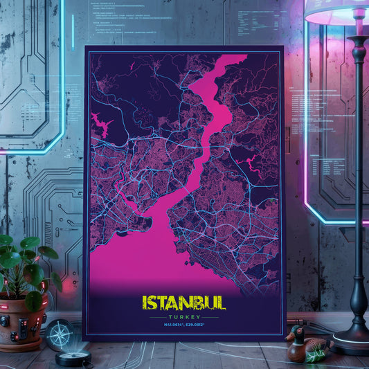 Istanbul Cyberpunk Map Poster