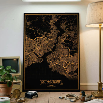 Istanbul Phosphor Map Poster - Amber CRT