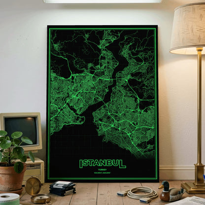 Istanbul Phosphor Map Poster - Phosphor Green