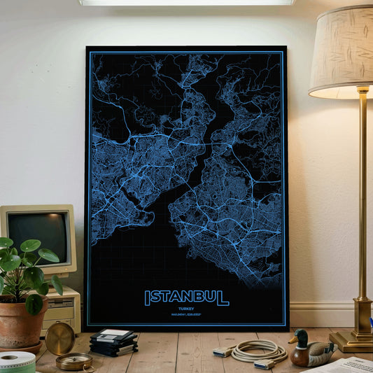 Istanbul Phosphor Map Poster - IBM Blue
