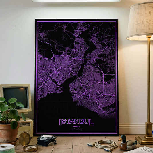 Istanbul Phosphor Map Poster - EGA Violet