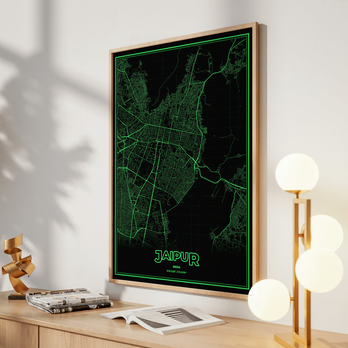 Jaipur Phosphor Map Poster - Phosphor Green